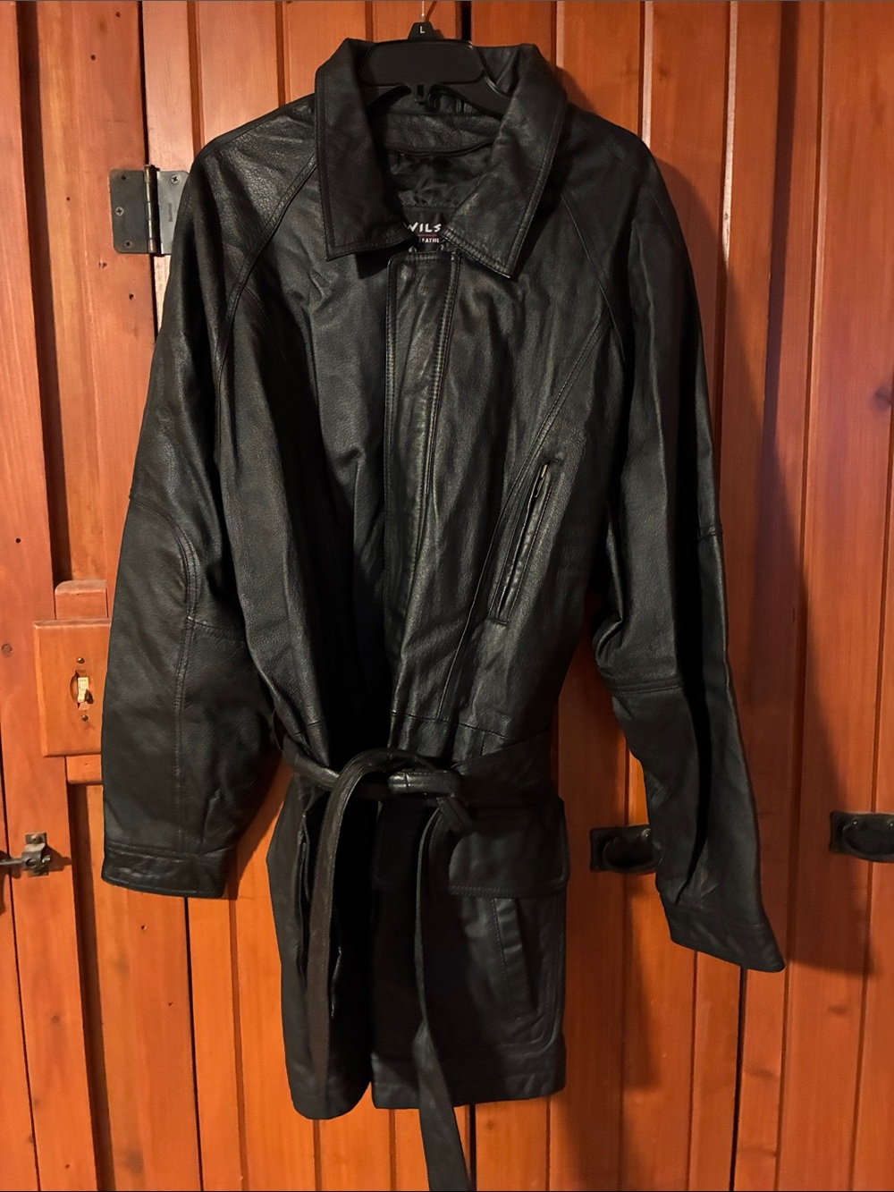 Black Leather Belted women' Coat Wilson’s J